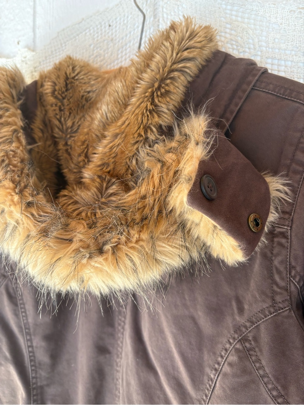 Y2K Brown Faux-Fur Lined Hooded Jacket Old Navy Large fits smaller - Picture 9 of 16